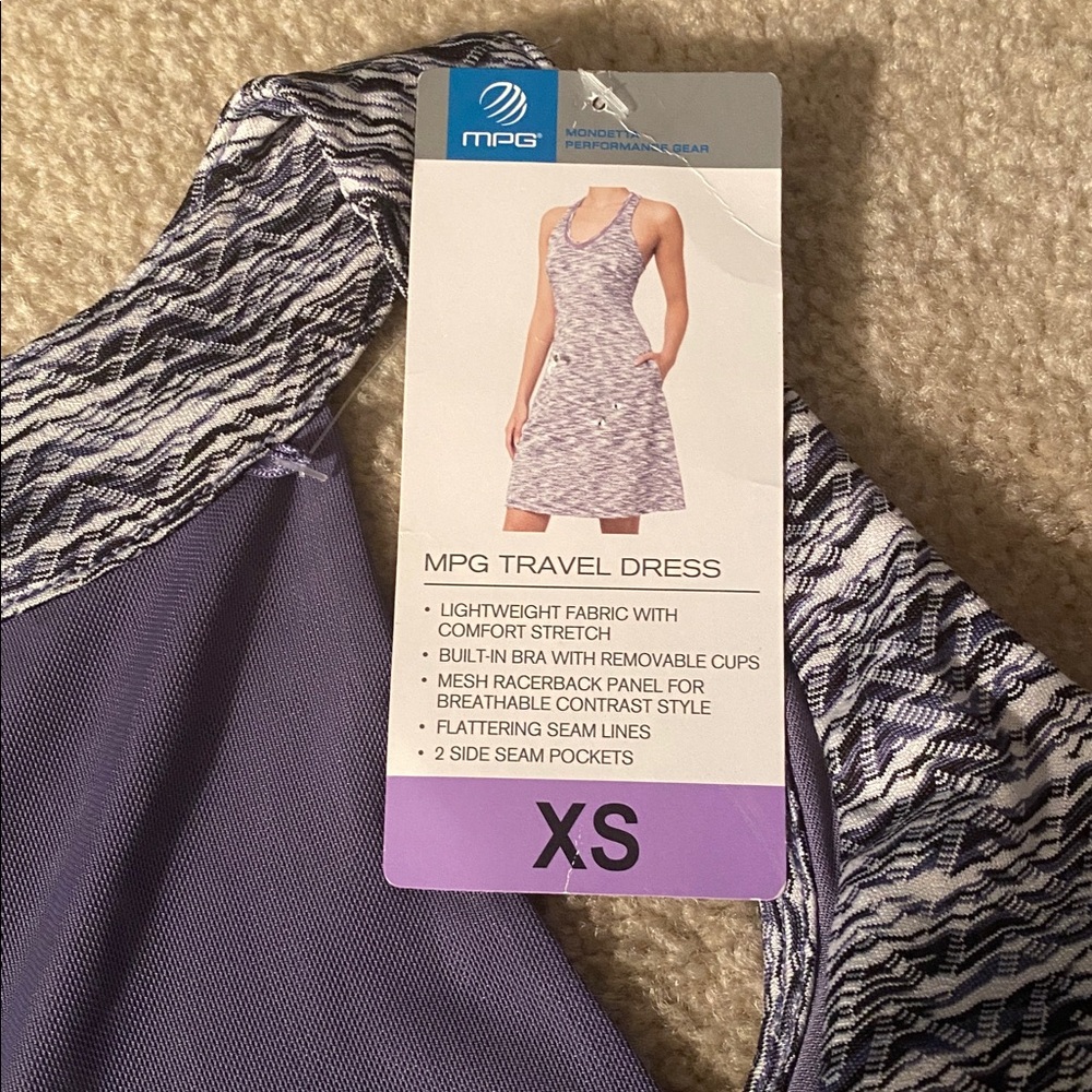 MPG New with tags travel dress. XS built in bra